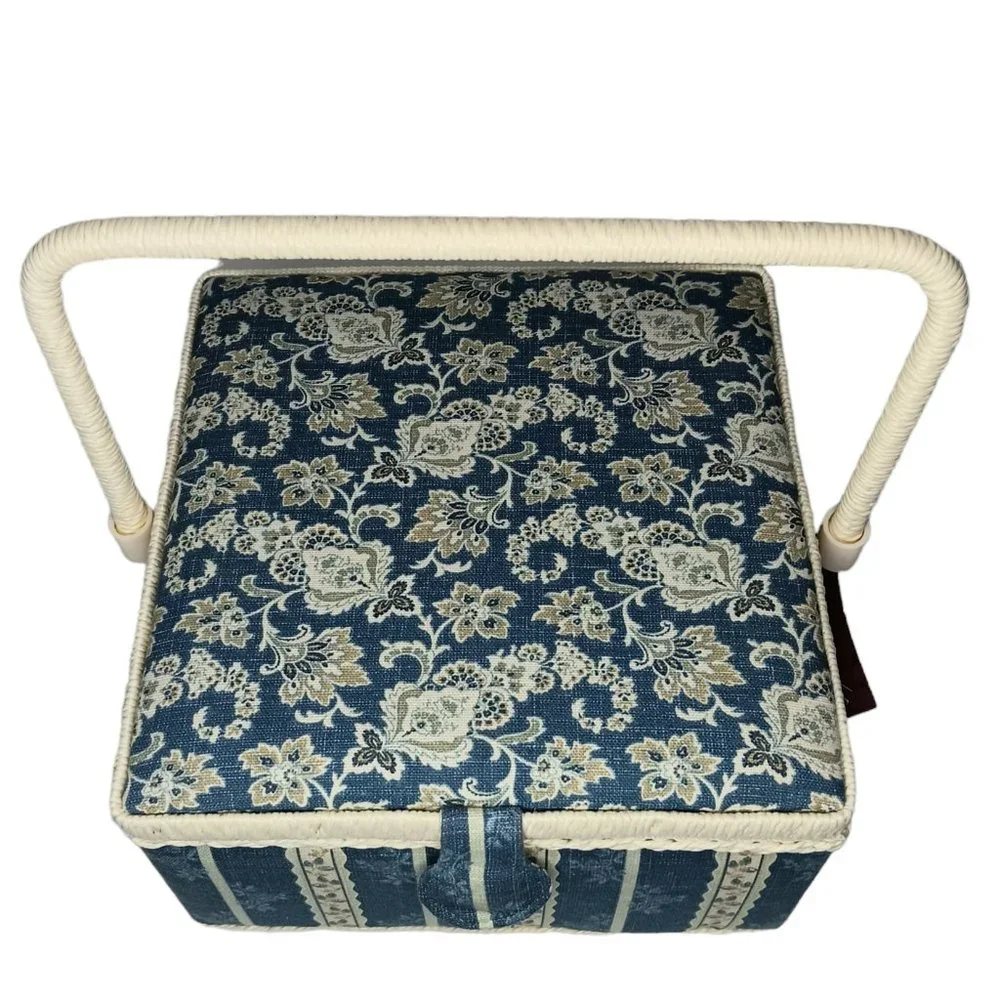 Vintage Sewing Basket Floral Square with Handle NWT 2006 St Jane